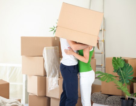 Packed boxes ready for a flat move in Grahame Park