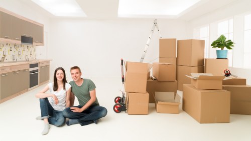 Packed household items ready for transport during a Grahame Park move