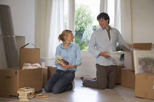 Packed boxes and furniture ready for local moving service